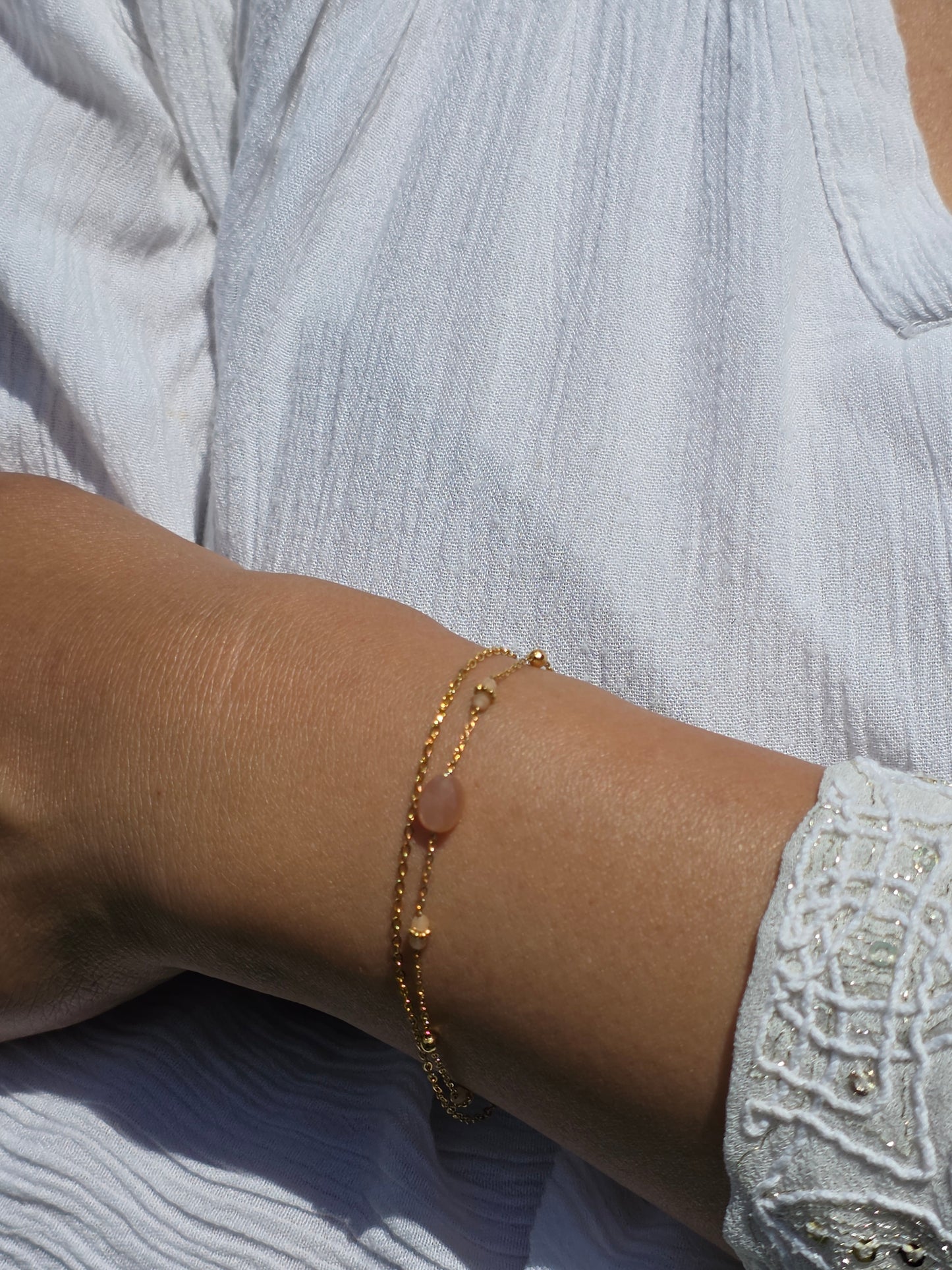 Bracelet double chaîne Quartz Rose