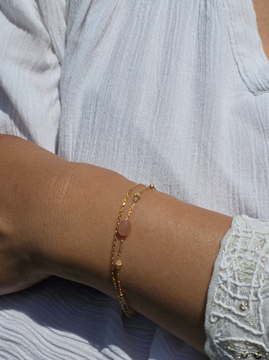 Bracelet double chaîne Quartz Rose