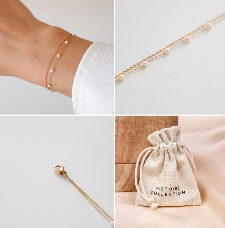 Bracelet Double chaîne Perles blanches