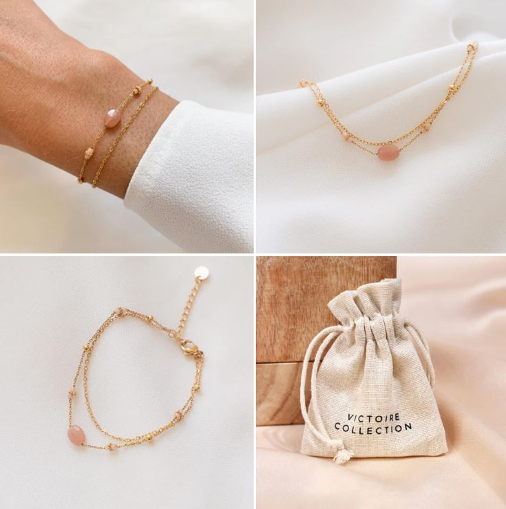 Bracelet double chaîne Quartz Rose