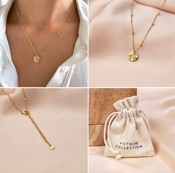 Collier pendentif rond martelé