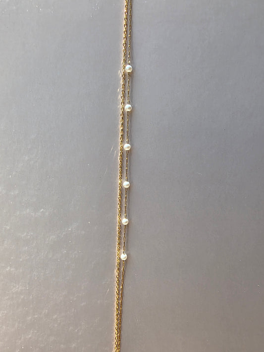 Bracelet Double chaîne Perles blanches